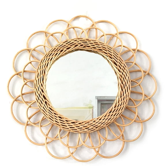 ROCKROK Natural Rattan Innovative Art Decorative Makeup Mirror Dressing Living Room Bathroom Wall Hanging Craft Photography Prop