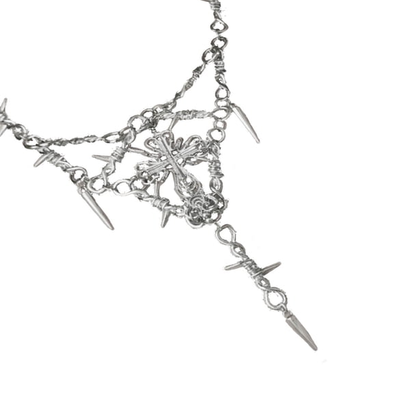 ROCKROK Punk Style Thorns Stab Collar Metal Chain Safety Spur Necklace Hiphop Rock