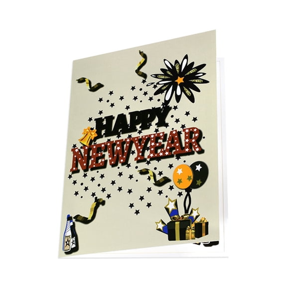ROCKROK Stylish 3D Popup Happy New Year Greeting Cards Black and Gold Color Schemes