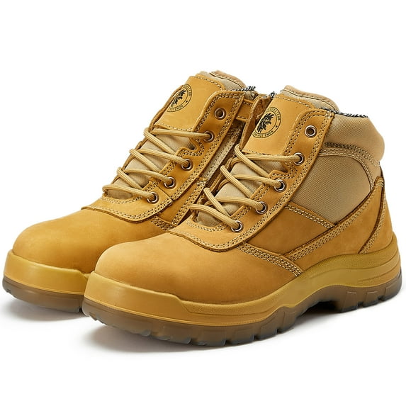 ROCKROOSTER Cortez Men's 6 inch Steel Toe Wheat Work Boots, YKK Zipper sided TPU Outsole Anti Static AK050-8.5
