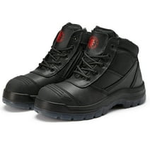ROCKROOSTER Crisson Men's 6 inch Steel Toe Black Work Boots, YKK Zipper sided TPU Outsole Anti Static AK050BK-10.5