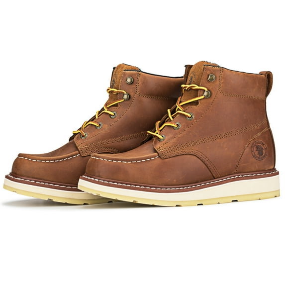 ROCKROOSTER Edgewood Work Boots for men 6 inch shoes Soft Toe boots Medium Width Oiled Crazy Horse Leather Shoes, Slip resistant AP838-13