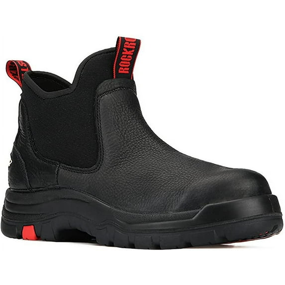 ROCKROOSTER Men's 6 inch Black Leather Steel Toe Waterproof EH Protective Slip On Work Boots AK323-10