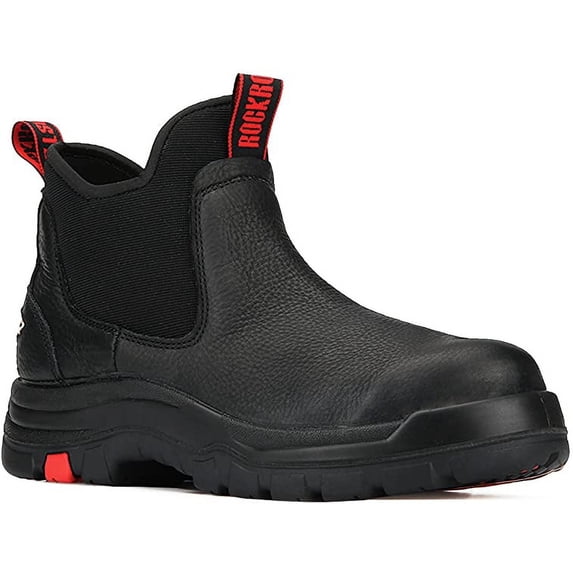ROCKROOSTER Men's 6 inch Black Leather Steel Toe Waterproof EH Protective Slip On Work Boots AK323-14