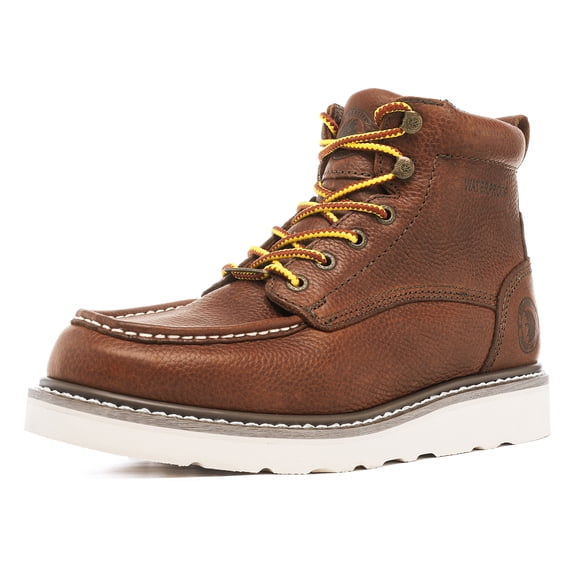 ROCKROOSTER Walker 6" Men's Brown Soft Moc Toe Waterproof EH Safety Wedge Work Boots for Adult D Medium VAP3602-14