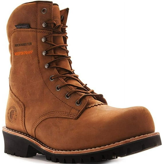 ROCKROOSTER Work Boots for Men, 9'' Waterproof Logger, Composite Toe, Oiled Slip Resistant, EH, Coolmax, Poron XRD, Kevlar, Anti-Fatigue AP156-10.5
