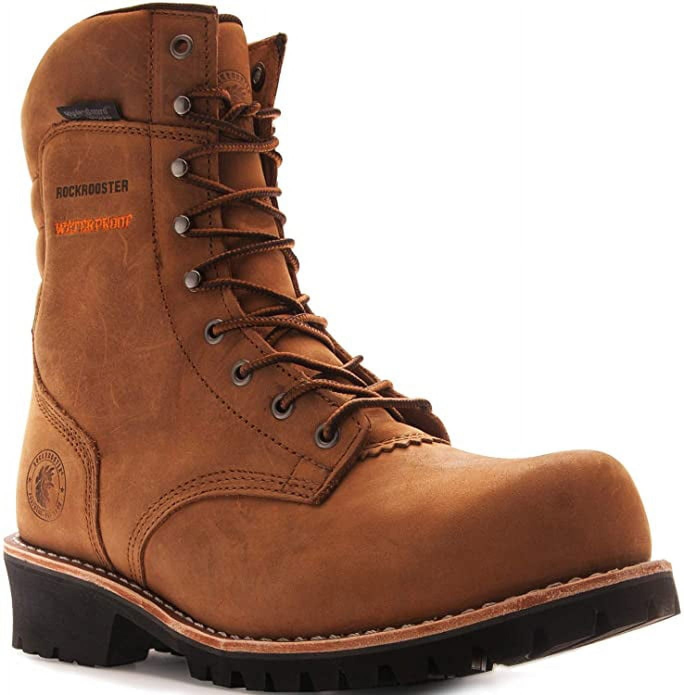 Rock Rooster Footwear ROCKROOSTER Work Boots for Men 9 Waterproof Logger Composite Toe Oiled Slip Resistant EH Coolmax Poron Xrd Kevlar Anti