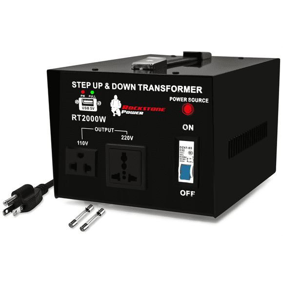 ROCKSTONE POWER 2000 Watt Voltage Converter Transformer - Heavy Duty Step Up/Down AC 110V/120V/220V/240V Power Converter - Circuit Breaker Protection - DC 5V USB Port - CE Certified [3-Year Warranty]