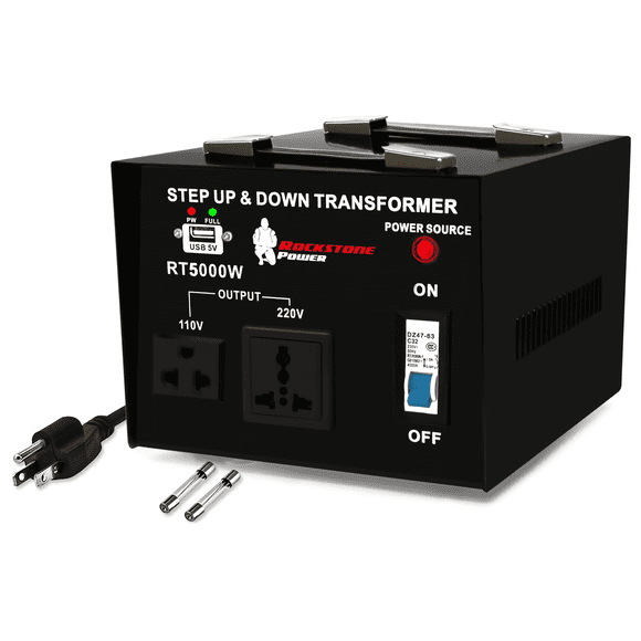 ROCKSTONE POWER 5000 Watt Voltage Converter Transformer - Heavy Duty Step Up/Down AC 110V/120V/220V/240V Power Converter - Circuit Breaker Protection - DC 5V USB Port - CE Certified [3-Year Warranty]