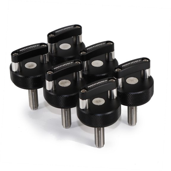 ROCKWORKX Billet Aluminum Jeep Hard Top Quick Removal D Ring Thumb Screw Black x6