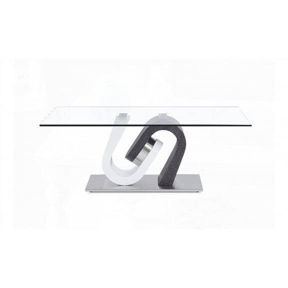 Modern Two-Tone Base Coffee Table with Clear Glass Top (47 X 28 X 17)