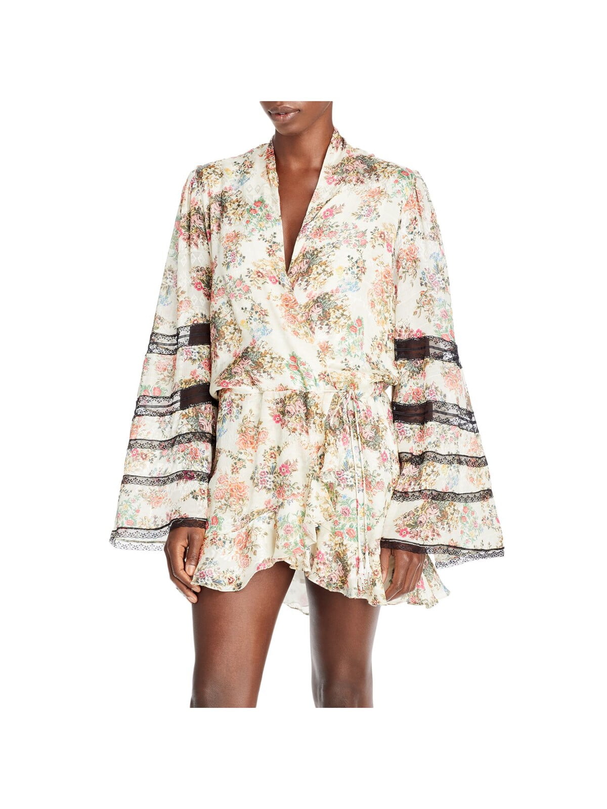 ROCOCO SAND Womens Ivory Tie Ruffled Pleated Lace Lined Floral Bell ...