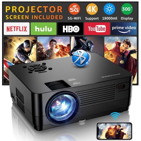 ROCONIA5GWiFiBluetooth ProjectorNative1080P4KOutdoor Projector18000LM MovieProjector300"DisplayHomeTheater(ProjectorScreenIncluded)