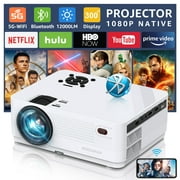 ROCONIA Native 1080P 5G WiFi Bluetooth Projector,12000LM Full HD Movie Projector, LCD technology 300" Display for Outdoor Movies Support 4k Home Theater,（Projector with Carrying Bag）