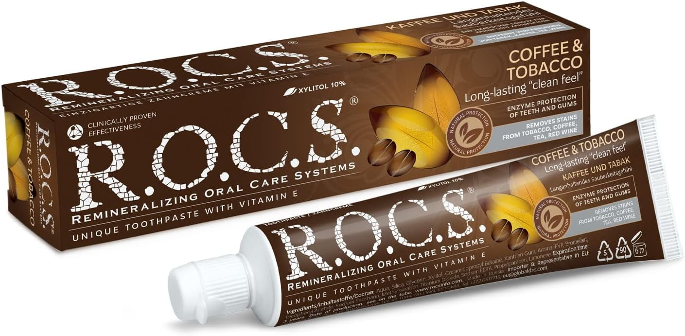 ROCS Coffee & Tobacco Toothpaste, 60ml Natural Ingredients for Plaque