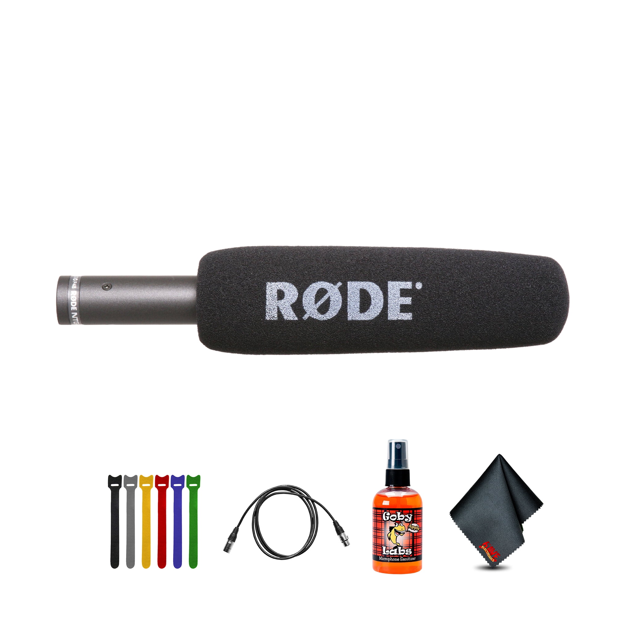 RODE NTG1 Microphone | Lightweight Condenser Mic with Supercardioid Pickup | Ideal for Film, ENG, Broadcast & Location Recording (NTG1) + XLR Cable + Cable Ties + Cleaning Cloth + Microphone Cleaner