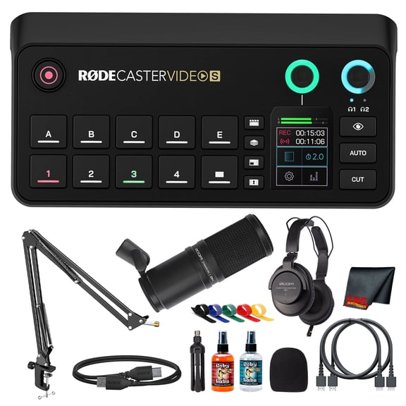 RODE RODE Caster Video S All-in-One Video Production Console (RCV-S) Bundle with Podcast Microphone Pack & Accessories