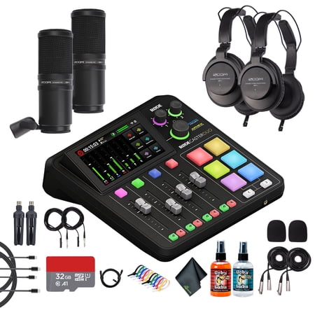 RODE RODECaster Duo Integrated Audio Production Studio | Compact Mixer with Dual USB Interface & Bluetooth | Podcasting & Streaming (RCDUO) + 2x Headphones + 2x Podcast Microphone + 32GB Card + More