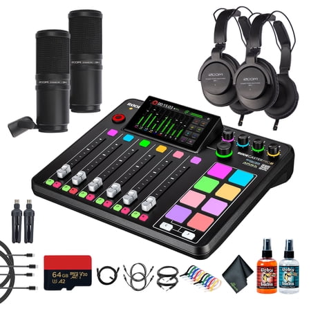 RODE RODECaster Pro II + 2x Headphones + 2x Podcast Microphone + 64GB Micro SD Memory Card + 2x 10 Foot XLR + 2x USB-C + 2x 1/4 TRS + More (Bundle)