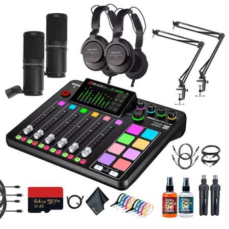 RODE RODECaster Pro II + 2x Headphones + 2x Podcast Microphone + 64GB Micro SD Memory Card + 2x Mic Arm Stand + 2x 10 Foot XLR + 2x USB-C + 2x 1/4 TRS + More (Bundle)