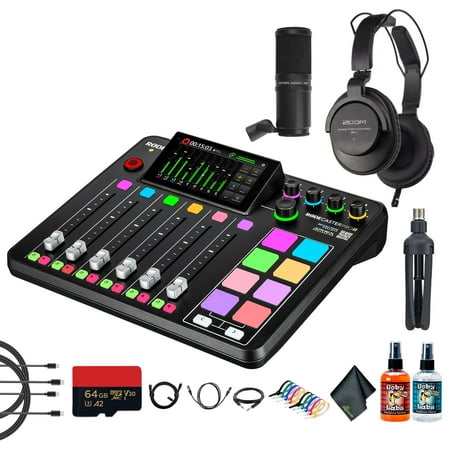 RODE RODECaster Pro II + Studio Headphones + Podcast Microphone + 64GB Micro SD Memory Card + 10 Foot XLR + 2x USB-C + 1/4 TRS + More (Bundle)
