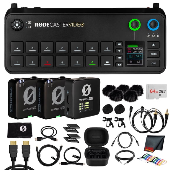 RODE RODECaster Video All-in-One Production Console | Integrated Audio & Video Mixer with Multi-Camera Switching, Touchscreen Control & USB-C Interface + RODE Wireless PRO Wireless Microphone + More