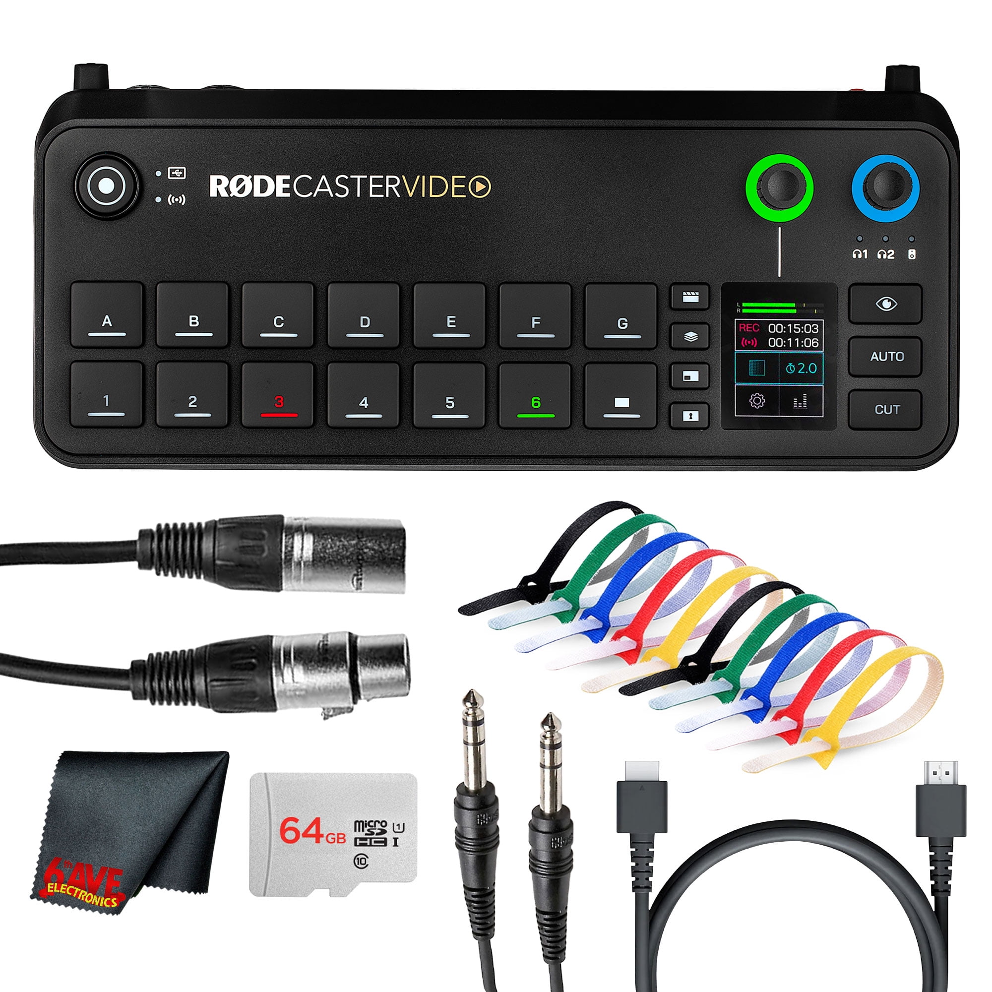 RODE RODECaster Video All-in-One Production Console | Integrated Audio & Video Mixer with Multi-Camera Switching, Touchscreen & USB-C Interface + 64GB Memory Card + XLR Cable + HDMI Cable + More