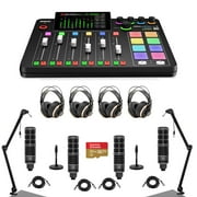 Rode RODECaster Pro II Integrated Audio Production Studio Console Bundle with 4x Cardioid Dynamic Broadcast Microphone, 4x Headphones, 2x Broadcast Arm, 2x Mic Stand, 4x Cable, 32GB Memory Card