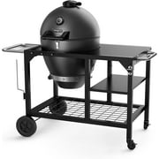 Brand-Man RODEO Steel 22 Inch Kamado Charcoal Grill & Smoker, Cabinet Style Egg Grill with 22" Cast Iron Grates, Grilling Basket, Large Prep Table Cart