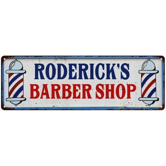 RODERICK'S Barber Shop Hair Salon Vintage Look Metal Sign Retro 106180031405