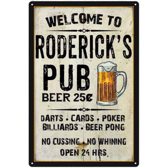 RODERICK'S Pub Sign Vintage Man Cave Bar 8 x 12 High Gloss Metal 208120028348