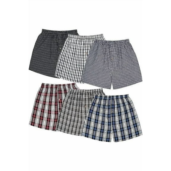 Men's FULL-CUT Woven Boxers 6-Pack " Cotton & Classic & Tagless "  4XL  (52-54")