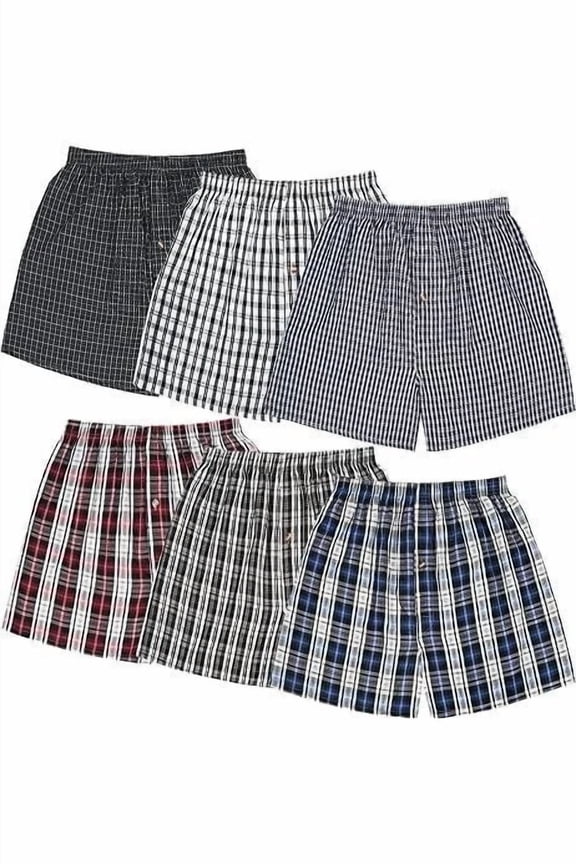 Men's FULL-CUT Woven Boxers 6-Pack " Cotton & Classic & Tagless " 4XL (52-54")