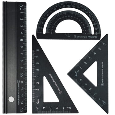 Measuring Ruler Set 4 Pieces Triangular Scale Ruler Set, Metal Protractor, Aluminum Ruler For Students In PP Box Geometry Set
