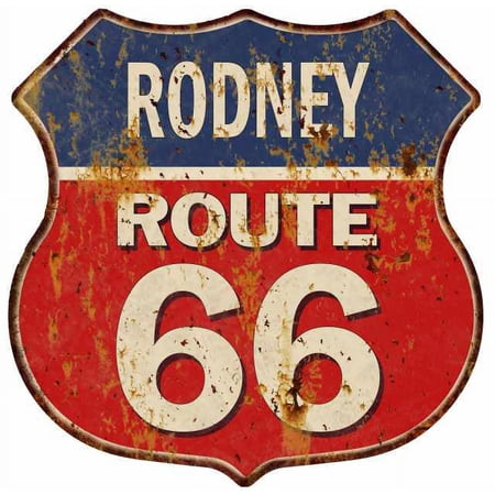 RODNEY Route 66 Sign Shield Metal Gift Man Cave Red 211110005343
