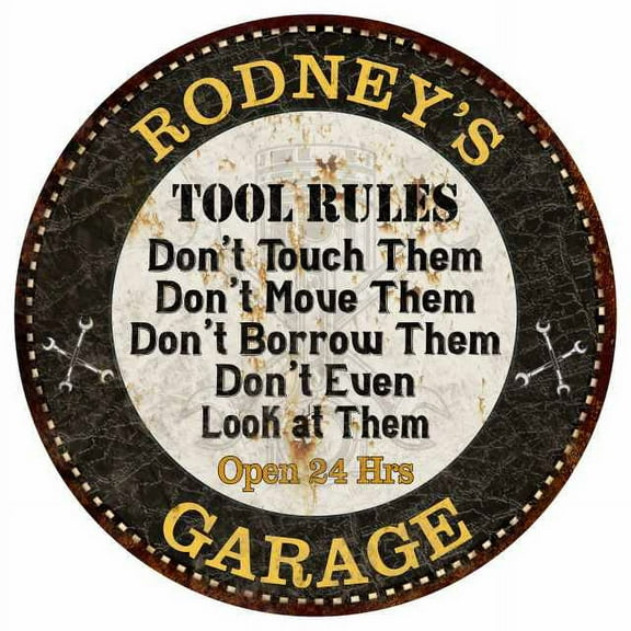 RODNEY'S Garage Rules 12" Round Metal Sign Garage Bar Wall Décor 200120013341