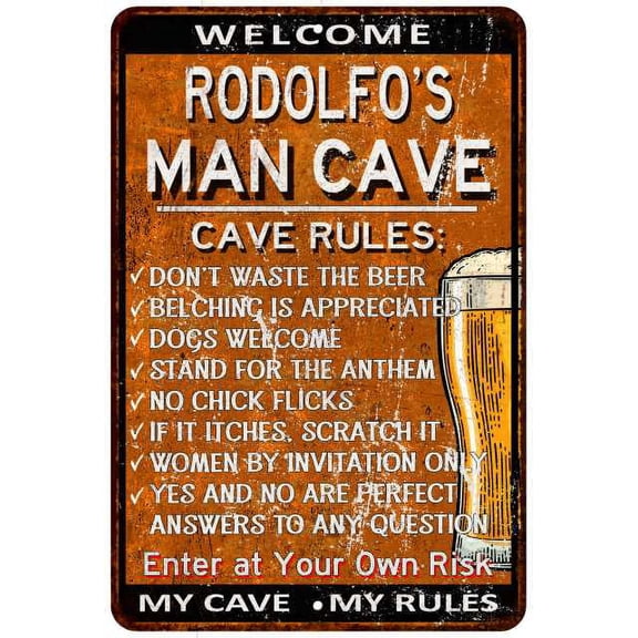 RODOLFO'S Man Cave Rules Rusty Gift Sign Garage Decor 8x12 108120051433