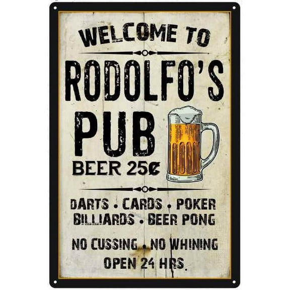 RODOLFO'S Pub Sign Vintage Man Cave Bar 8 x 12 High Gloss Metal 208120028388