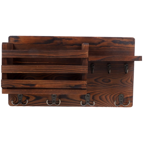 HONMEET Rustic Farmhouse Wood Key Holder with Shelf and Rod, Wall Mounted Organizer for Entryway Living Room Storage