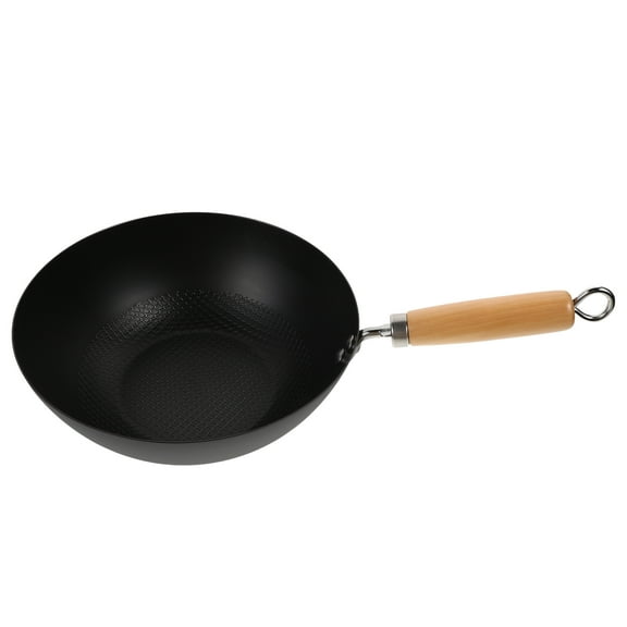 HONMEET Small Wrought Iron Wok Pan with Ergonomic Handle for Gas Stove Cooking, Non-Stick Kitchen Frying Pan