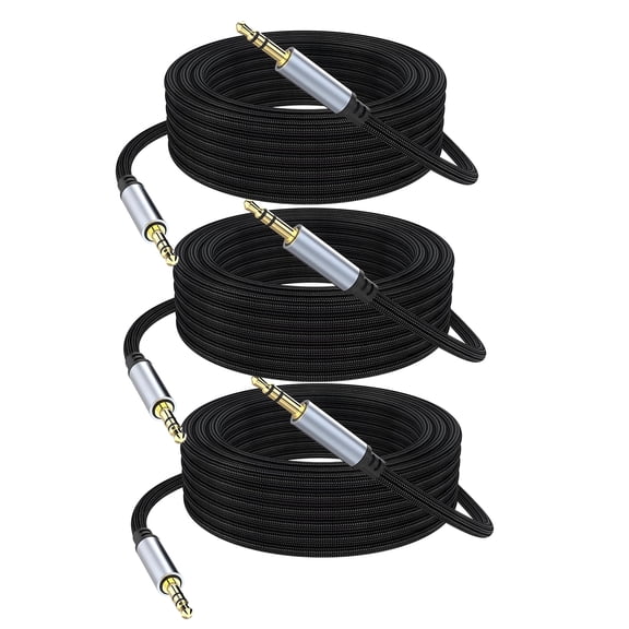 ROFAY 3-Pack 1.5ft Short 3.5mm Aux Cable, Nylon Braided Male to Male Audio Auxiliary Cord, Hi-Fi Sound/24K Gold-Plated/Tangle-Free for Car Stereos, Headphones, Speakers, Smartphones - Black