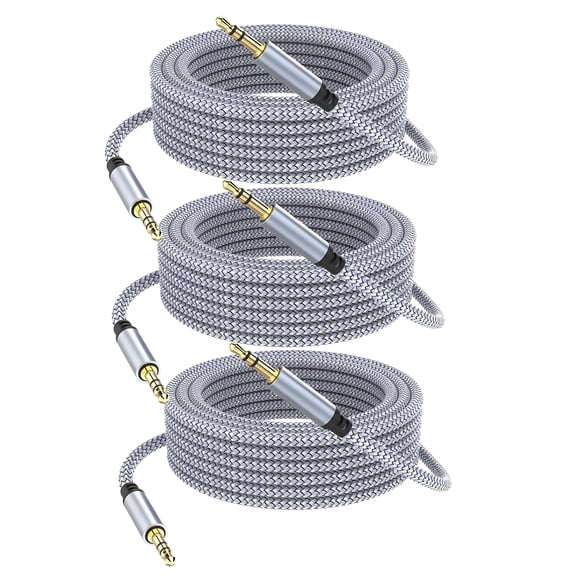 ROFAY 3-Pack 6.5ft 3.5mm Aux Cable, Nylon Braided Male to Male Auxiliary Audio Cord, Hi-Fi Lossless Sound/24K Gold-Plated/Tangle-Free for Car Stereos, Headphones, Speakers, Smartphones - Gray
