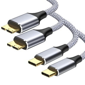 ROFAY 3FT USB-C to Micro B 3.0 Cable, 2-Pack High-Speed External Hard Drive Cord for SSD/HDD, Compatible with WD, Seagate, MacBook Pro & Samsung Galaxy - Gray