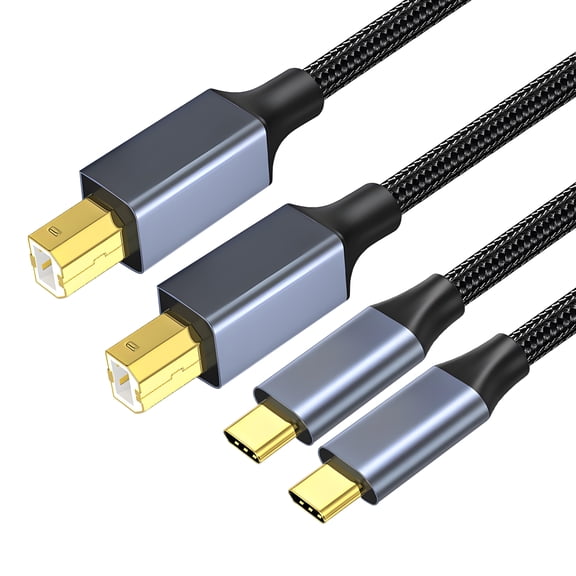 ROFAY 3FT USB-C to USB-B 2.0 Printer & MIDI Cable,2-Pack High-Speed 480Mbps Cord for MacBook Pro/Air, HP/Canon Printers, Scanners, & Digital Pianos/Keyboards - Black