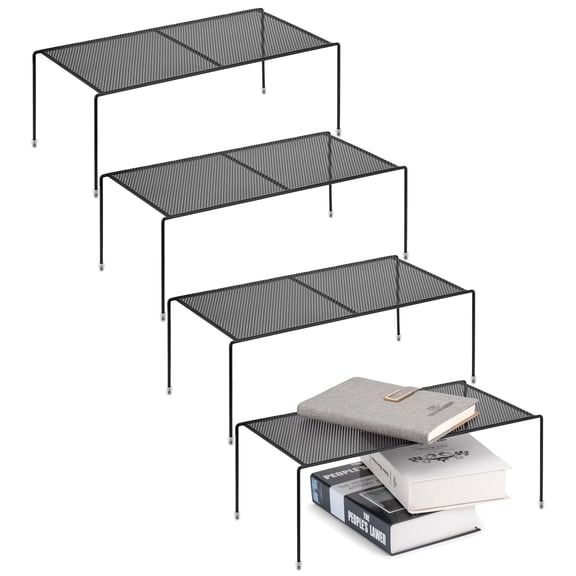 ROFAY 4-Shelf Kitchen Cupboard Shelf Organizers, Black, 4 Count, 4 Pack