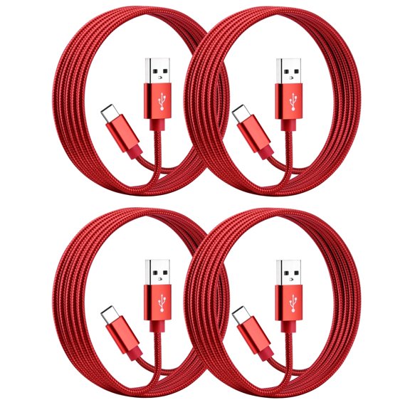 ROFAY 6' USB C to USB C Cable, Red, 4 Count, 4 Pack