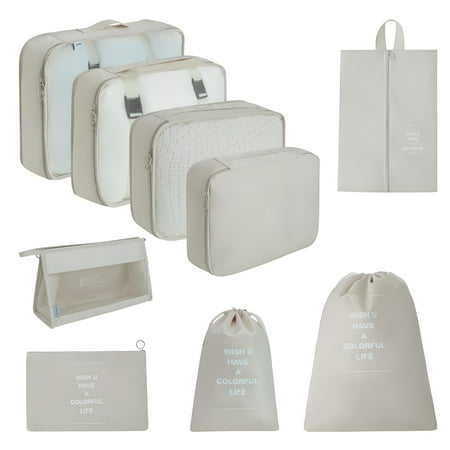 ROFAY 9-Pieces Travel Packing Cubes for Suitcase, Luggage Packing Organizer Bags for Airplane, Road Travel and Camping - Beige