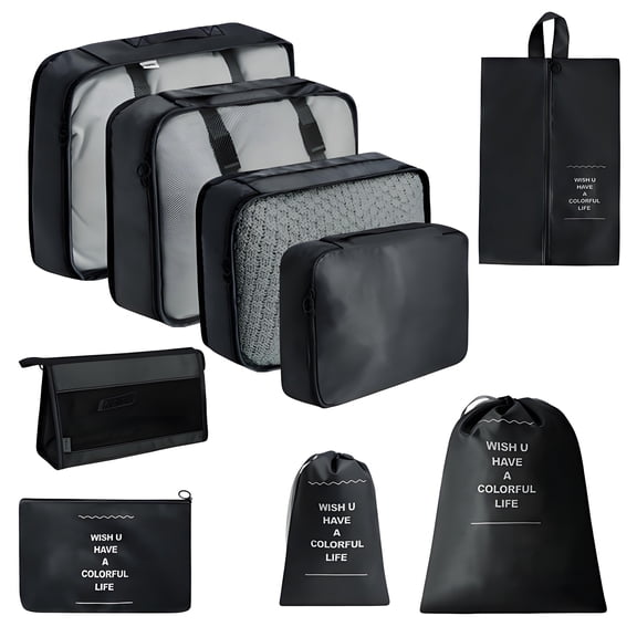 ROFAY 9-Pieces Travel Packing Cubes for Suitcase, Luggage Packing Organizer Bags for Airplane, Road Travel and Camping - Black