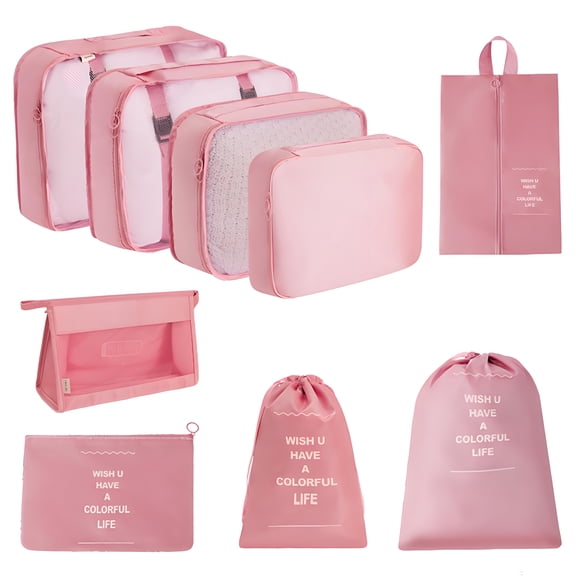 ROFAY 9-Pieces Travel Packing Cubes for Suitcase, Luggage Packing Organizer Bags for Airplane, Road Travel and Camping - Pink