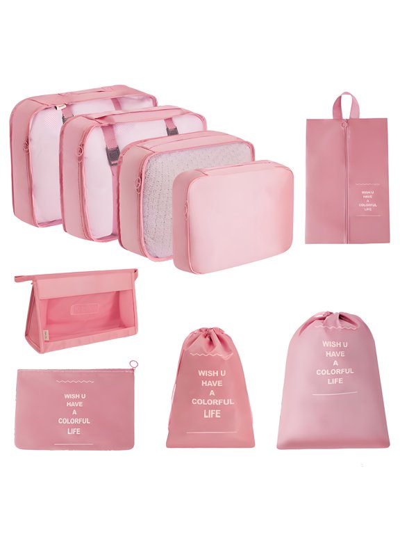 ROFAY 9-Pieces Travel Packing Cubes for Suitcase, Luggage Packing Organizer Bags for Airplane, Road Travel and Camping - Pink